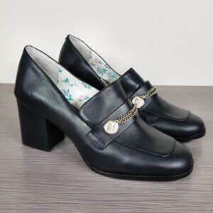 1901 Heeled Loafer, Black Leather, Womens Size 6.5 M